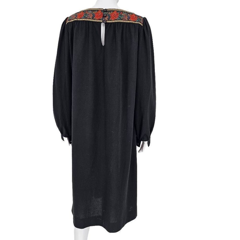 Vintage 70's Hippie Indie Midi Swing Dress Black L - Picture 2 of 7
